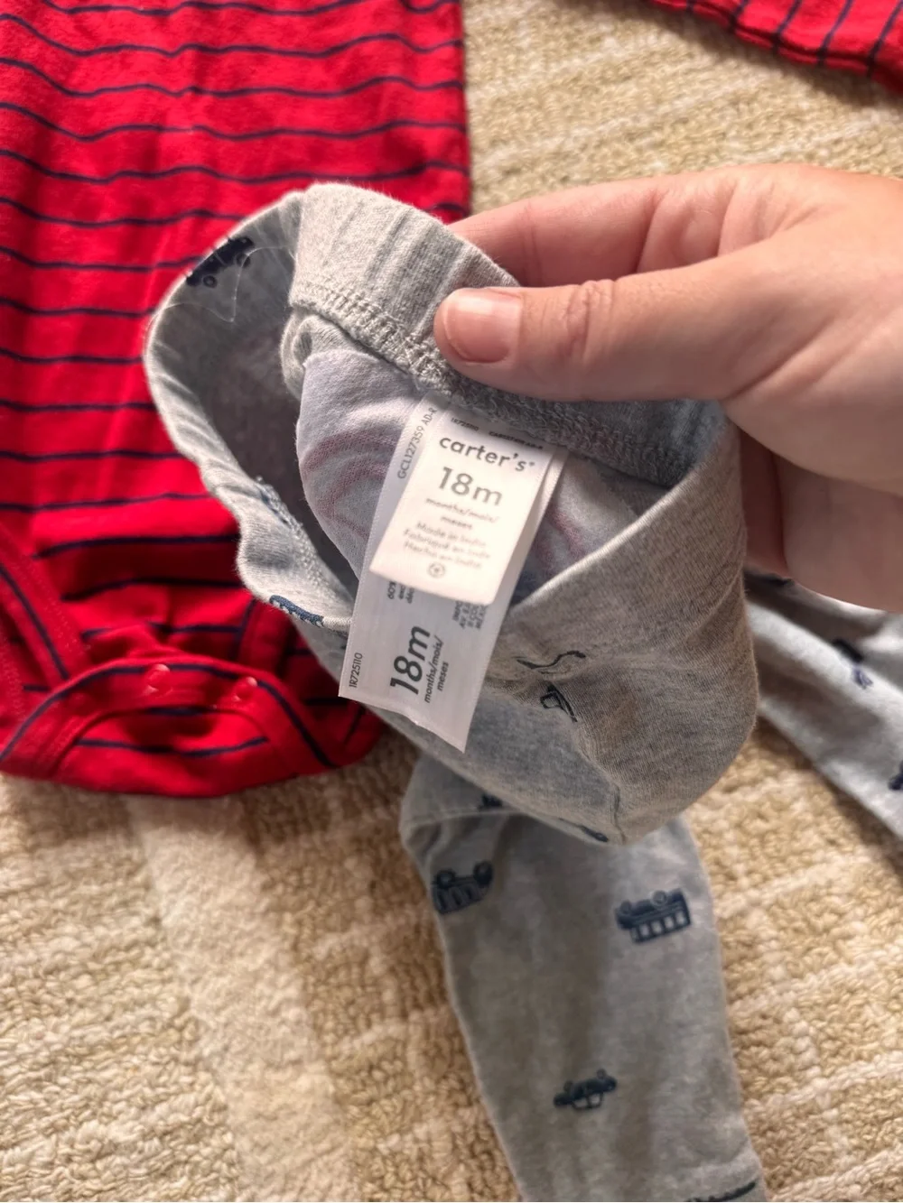 Carter's Red and Navy Striped Long-Sleeve Bodysuit with Gray Car Print Pants